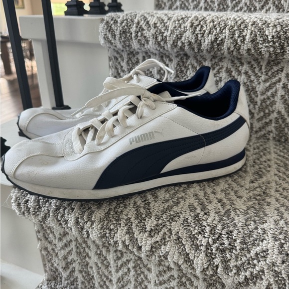 Puma Shoes, men’s size 12.  White with navy blue. Great used condition! - Picture 1 of 5